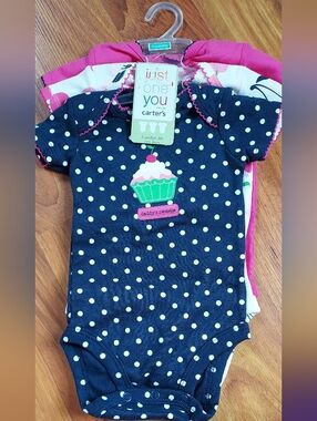 Carter's 3-pk Navy Polka Dot Cupcake, Cherry And  Cherries